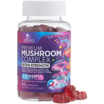 Mushroom Supplement Gummy - 12 in 1 Mushroom Complex with Lions Mane & Reishi - 60 Gummies By Nature's Nutrition | Target