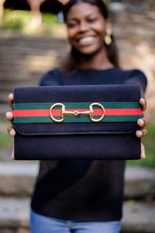 Avery Clutch Black - Red and Green Stripe Band with Snaffle | Lisi Lerch Inc