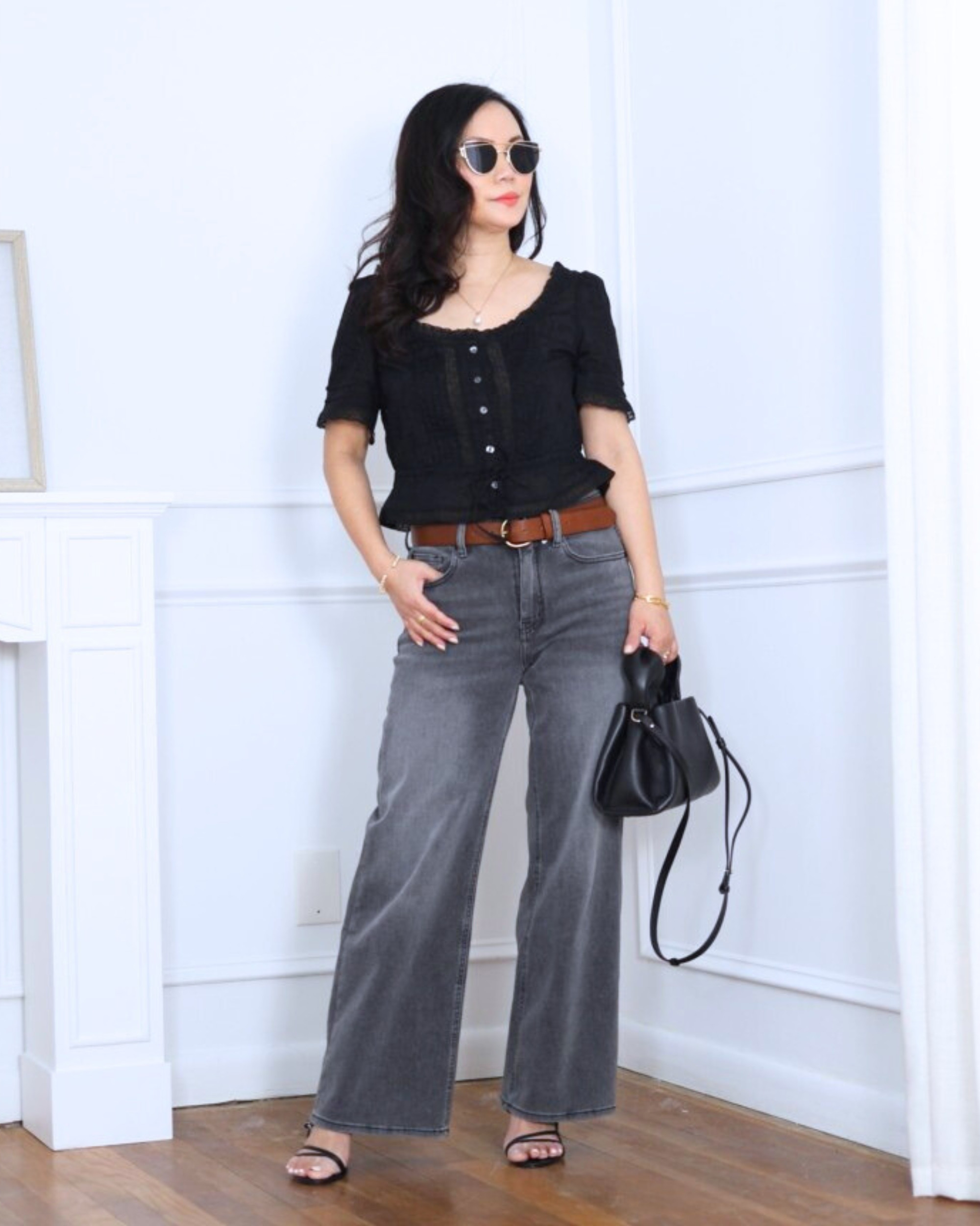 Lace trim peplum top from GAP styled with wide-leg jeans, a bag, and sandals from Quince — feminine up top, relaxed on the bottom, and effortlessly put together. I’m 5’2, wearing size XS.

#LTKPetite #LTKootd #LTKOver40