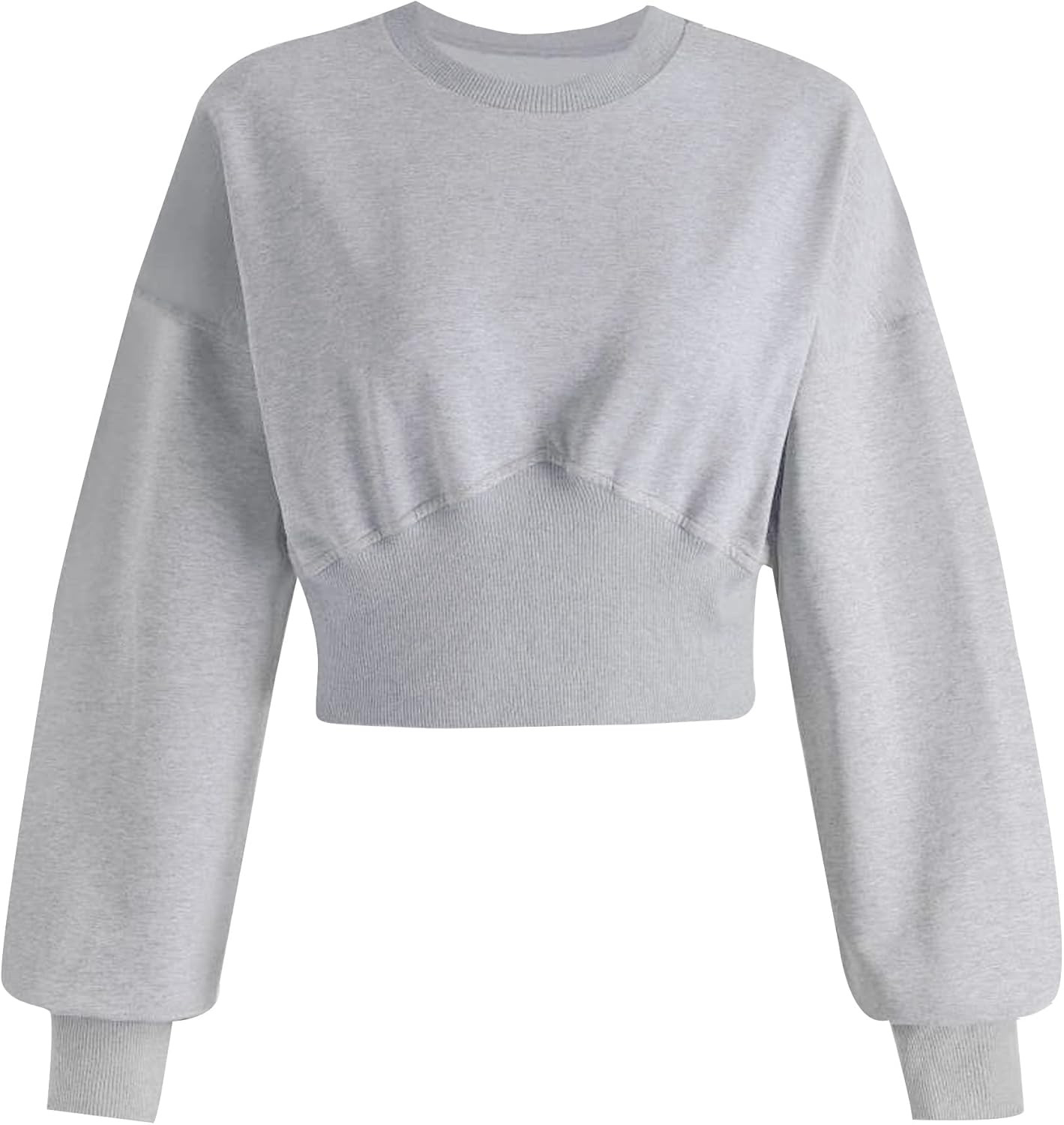 MISSACTIVER Women Casual Crewneck Crop Sweatshirt Solid Long Sleeve Drop Shoulder Pullovers Ribbe... | Amazon (US)