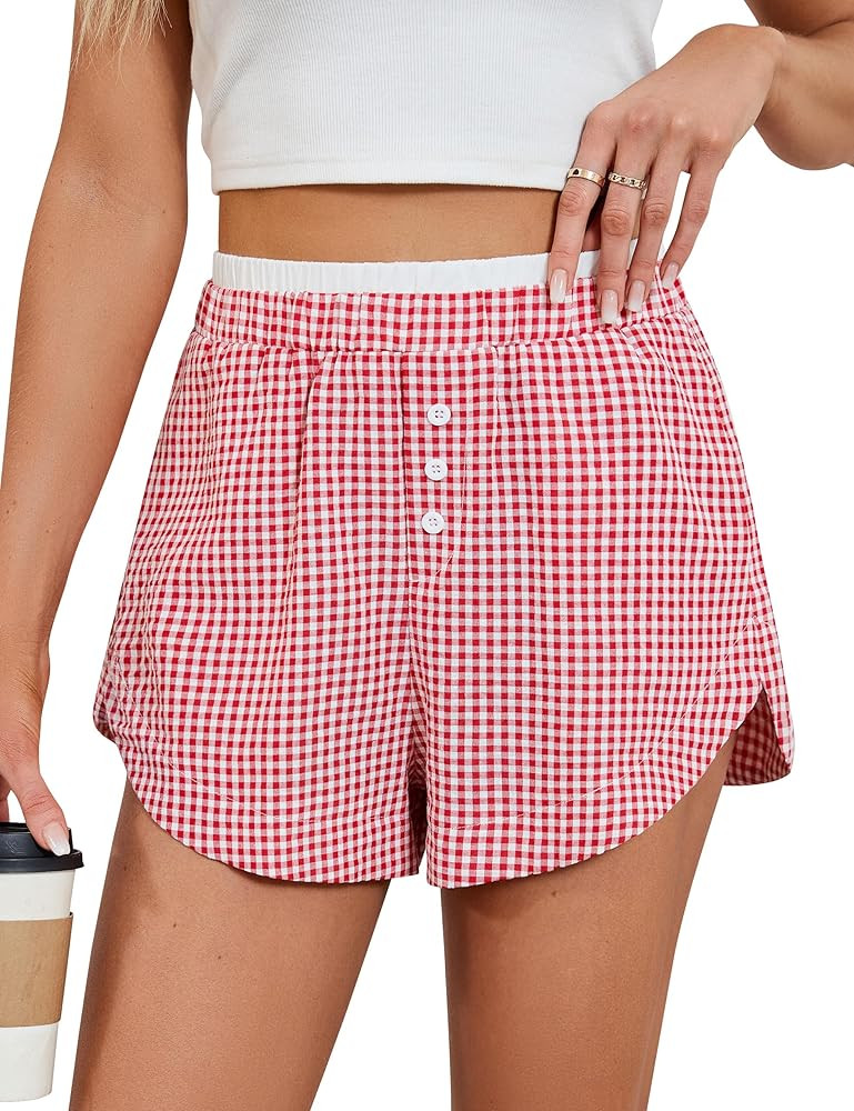 Blooming Jelly Women's Boxer Shorts Pajama Pj High Waisted Gingham Summer Lounge Sleep Bottoms Be... | Amazon (US)