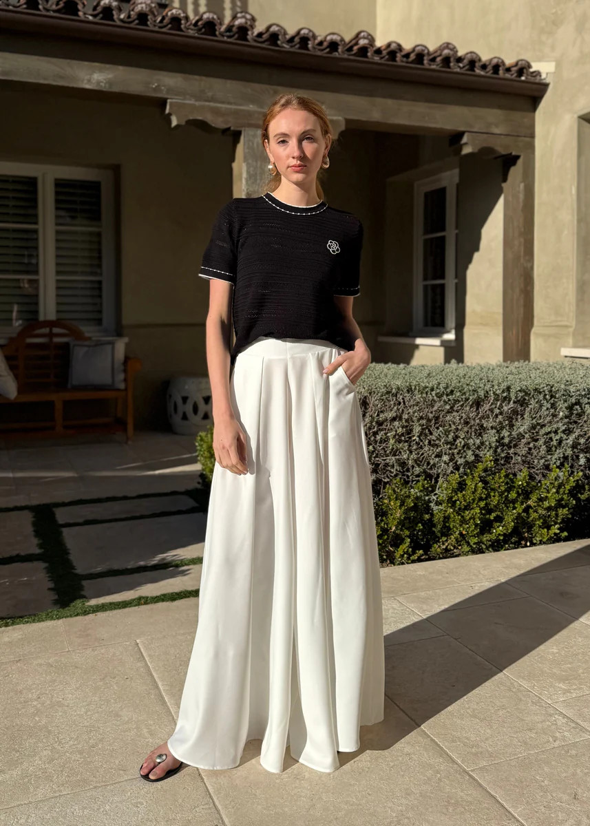 Priscilla Wide Leg White Palazzo Pants | Benaar La