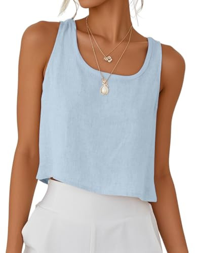 IDEALSANXUN Womens Scoop Neck Crop Tank Tops Spring Summer Sleeveless Tops | Amazon (US)