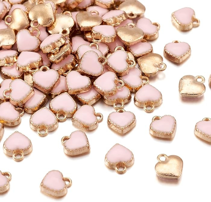 Cheriswelry 100pcs Pink Heart Metal Charms Alloy Enamel Love Heart Mini Metal Dangle Pendants Han... | Amazon (US)