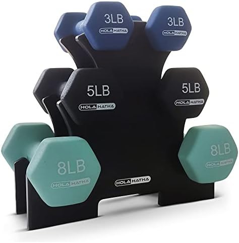 HolaHatha 2, 3, 5, 8, and 10 Pound Neoprene Dumbbell Free Hand Weight Set with Rack, Ideal for Ho... | Amazon (US)