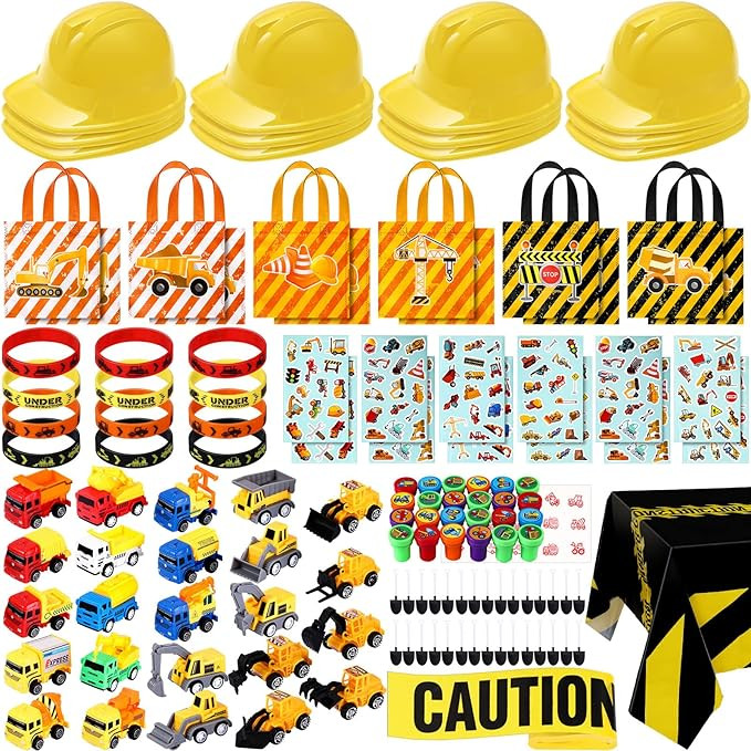148 Pcs Construction Birthday Party Supplies Include 12 Construction Hats, 24 Construction Toys, ... | Amazon (US)