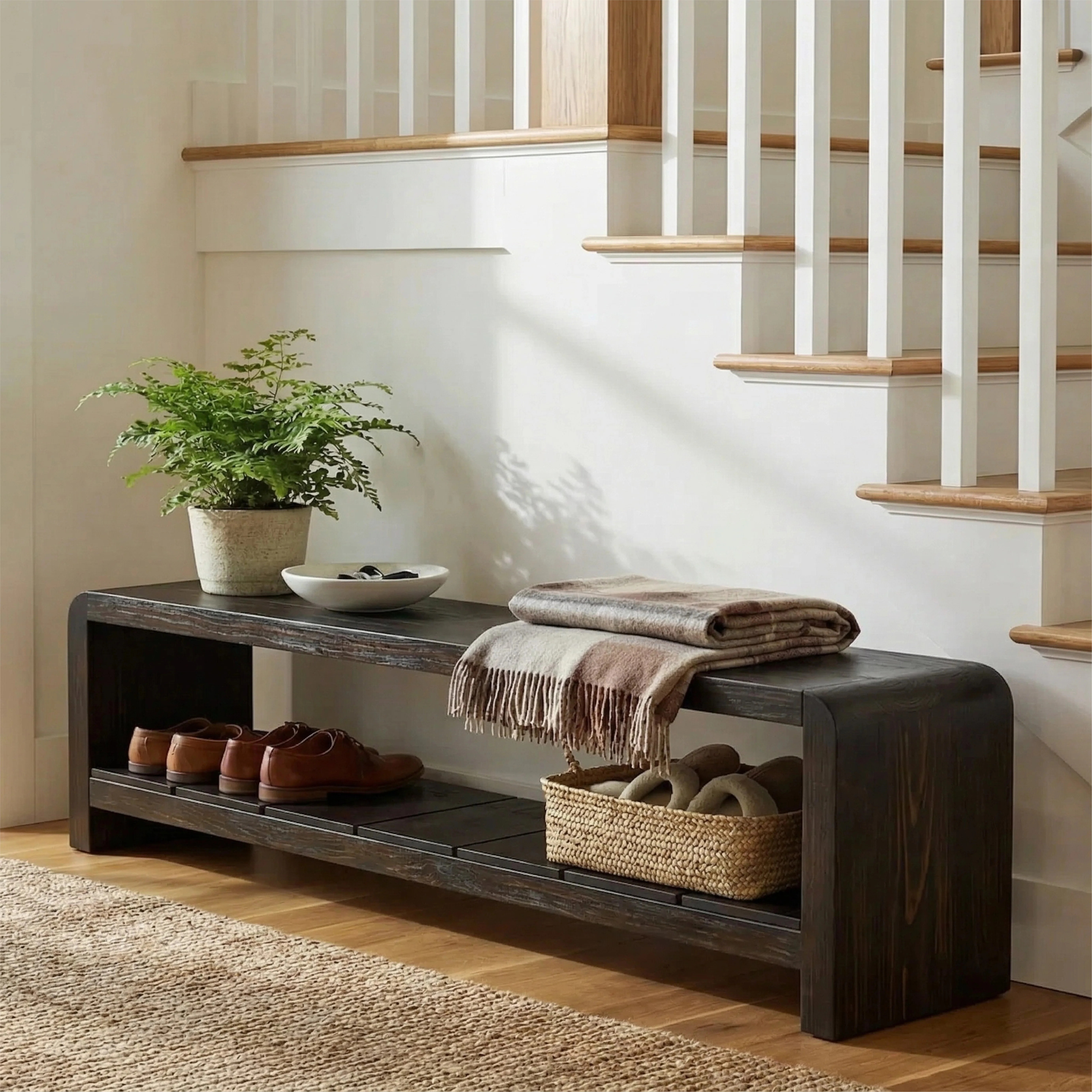 59" Solid Wood Bench, Entryway Shoe Bench With Storage | Wayfair North America