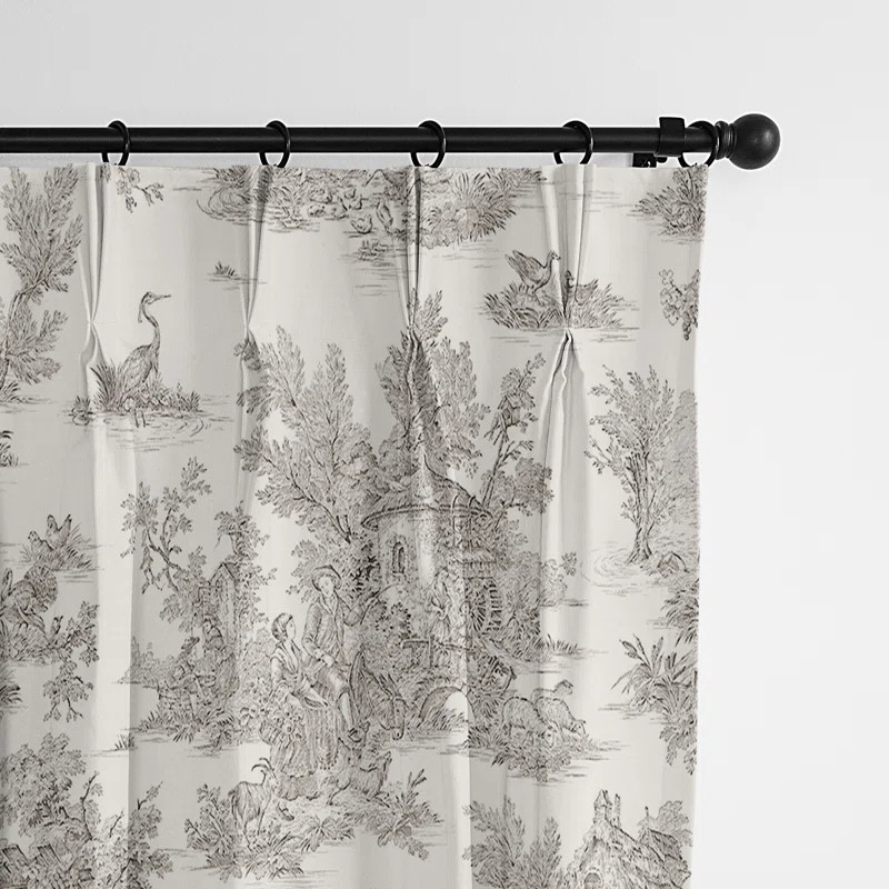 Toile De Jouy 100% Cotton Toile Room Darkening Pinch Pleat Single Curtain Panel | Wayfair North America