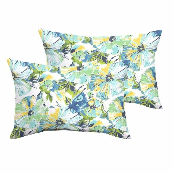 Perryn Green/ Blue Floral Indoor/ Outdoor 13 x 20 Inch Knife Edge Pillow Set | Bed Bath & Beyond