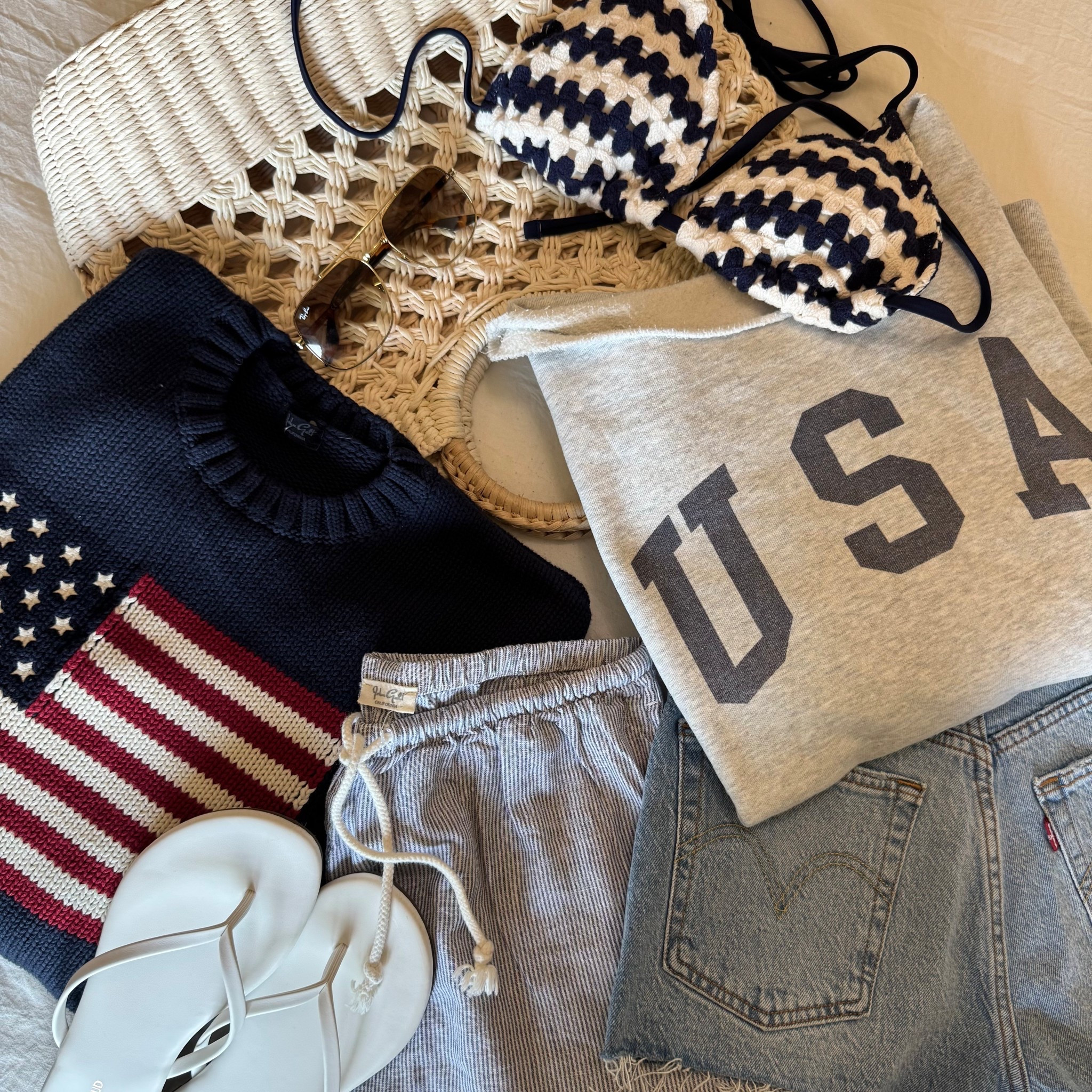 USA outfit inspo, American flag sweater, coastal summer outfits, east coast summer, beach outfit, coastal fashion, summer fashion, women’s fashion, beach pants 

#LTKSwim #LTKSeasonal #LTKStyleTip