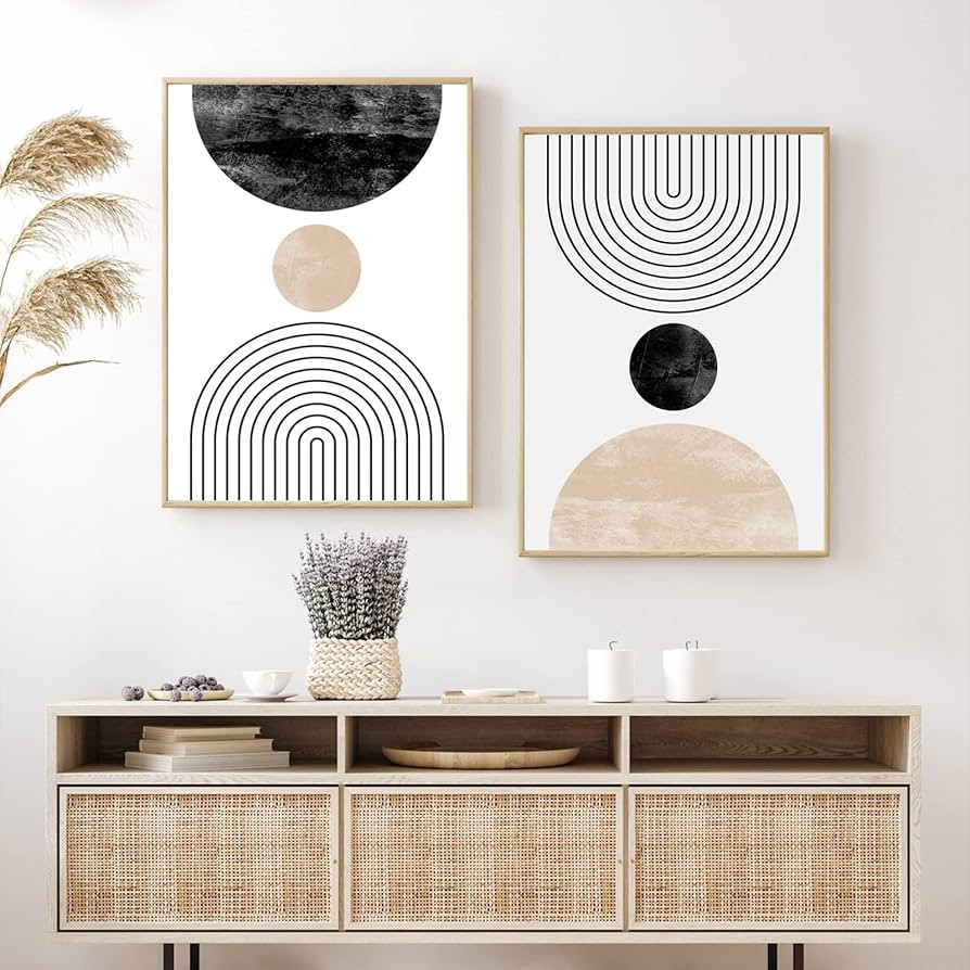 Mid Century Modern Wall Art Prints Set of 2, Neutral Abstract Geometric Boho Wall Art Canvas Eoin... | Amazon (US)