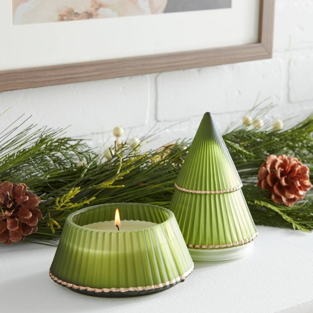 2pc Holiday 2-Wick Forest Fir Figural Tree Green with Gold Rim Candle - Threshold&#8482; | Target