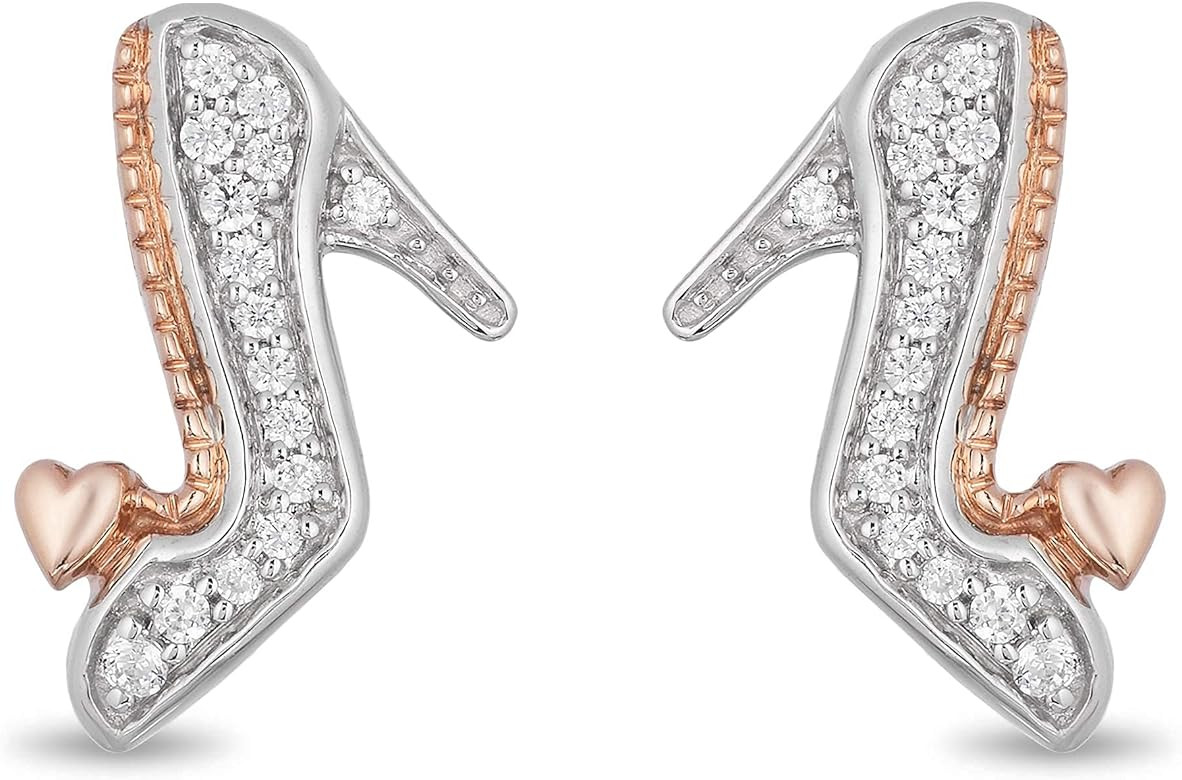 Enchanted Disney Fine Jewelry 10k Rose Gold and Sterling Silver 1/10 cttw Round White Diamond Cinder | Amazon (US)