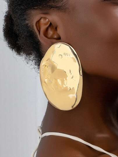 1 Pair Golden Color Minimalist Oval Statement Earring For Women | SHEIN
