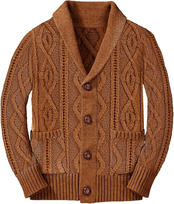 Boy's Sweater Cardigan Button Down Shawl Collar Cable Knitted Outwear Long Sleeve Sweater Coats w... | Amazon (US)
