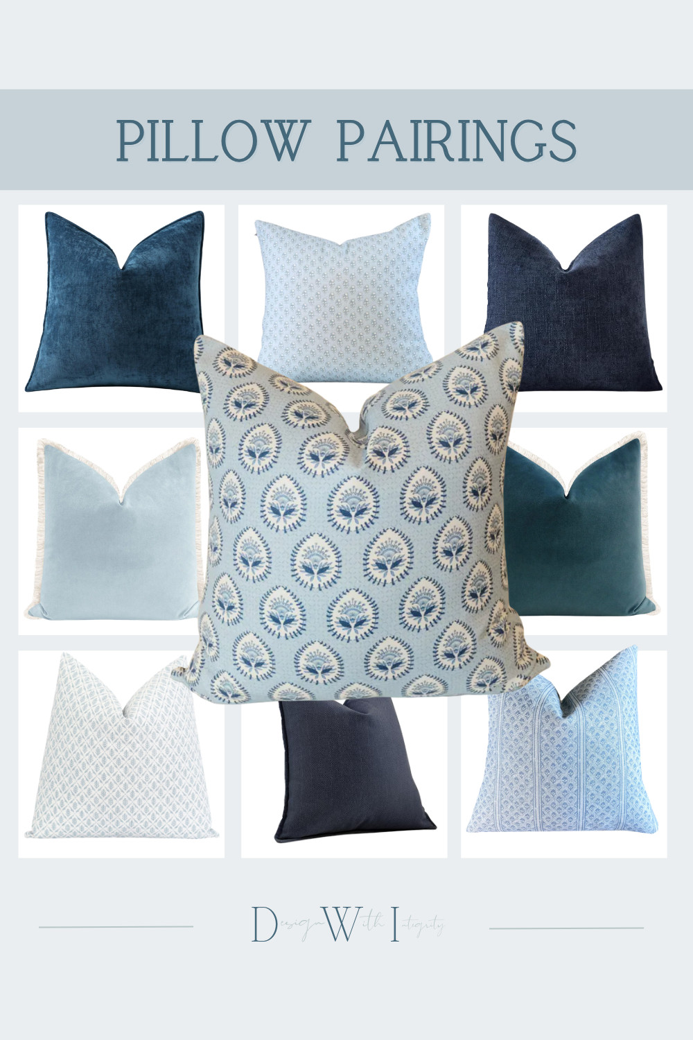 This pillow pairing is all about layered blues done in a way that feels timeless and elevated. The mix of deep navy velvets, airy powder blue accents, and soft printed textiles creates a palette that feels both calming and refined.

What makes this combination work so beautifully is the balance between bold solids and delicate pattern play. The larger scale botanical print becomes the statement piece, while tonal textures and subtle woven patterns add dimension without overwhelming the arrangement. Velvet finishes bring richness and contrast against the softer linen inspired fabrics, creating that collected designer look that feels intentional yet effortless.

Perfect for styling a sofa, accent chair, or layered bedding moment that needs depth while still feeling light and sophisticated.

Shop the curated pillow pairing through my LTK to recreate this layered blue and neutral look.

#PillowPairings #BlueAndWhiteDecor #DesignerPillows #LayeredInteriors #LuxuryHomeStyling 

 #LTKHome