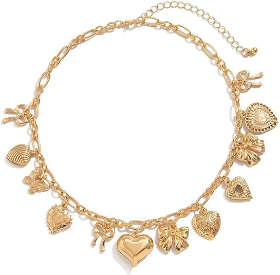 Gold Silver Plated Heart Charm Necklaces for Women Chunky Heart Bow Shell Pendant Necklace Y2k St... | Amazon (US)