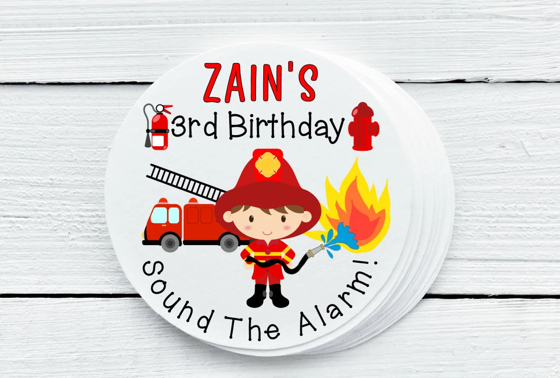 Personalized Glossy Firefighter Birthday Party Favor Labels - Fireman Favor Labels - Gift Tags - 1.5", 2", 2.5" sizes - FIR025 | Etsy (Global)