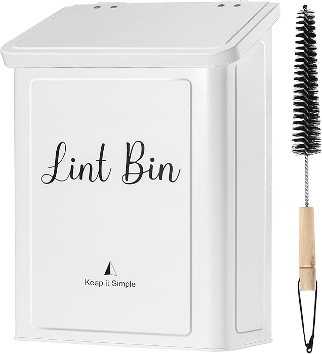 SUBEKYU Magnetic Lint Bin for Laundry Room, Wall Mounted Metal Lint Box Holder Trash Can with Lid... | Amazon (US)