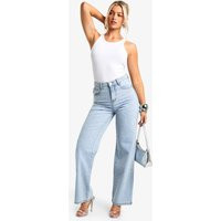 boohoo Women's Diamante Detail Wide Leg Jeans in Light Blue | Size: 12 | Denim | boohoo (US & Canada)