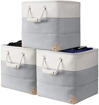Large Canvas Storage Cubes Bins 13x13 inch, Fabric Closet Storage Cubes Baskets for Shelves Organ... | Amazon (US)