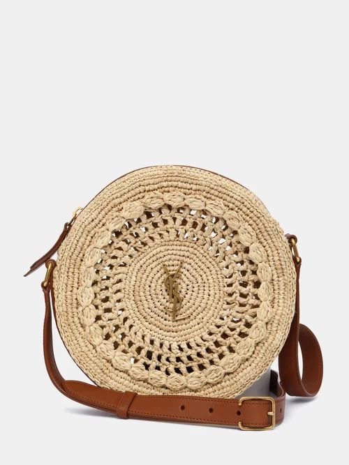 Saint Laurent - Round Ysl Leather And Raffia Cross-body Bag - Womens - Cream | Matches (US)