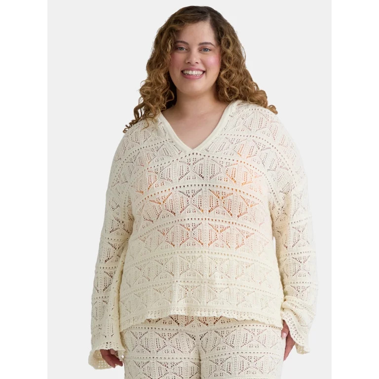 Time and Tru Women's and Women's Plus Cotton Macrame Hoodie Coverup, Sizes XS-2X | Walmart (US)