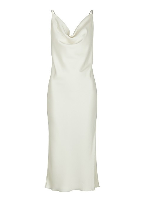 Grace off-white satin midi dress | Harvey Nichols 