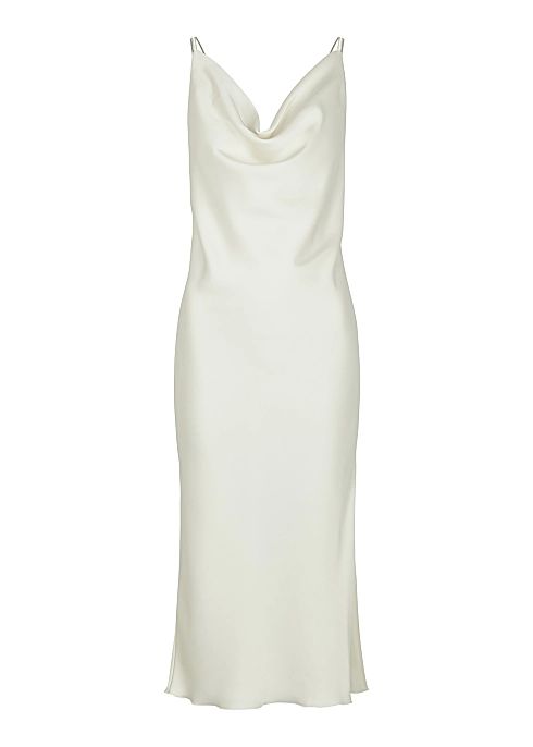 Grace off-white satin midi dress | Harvey Nichols 
