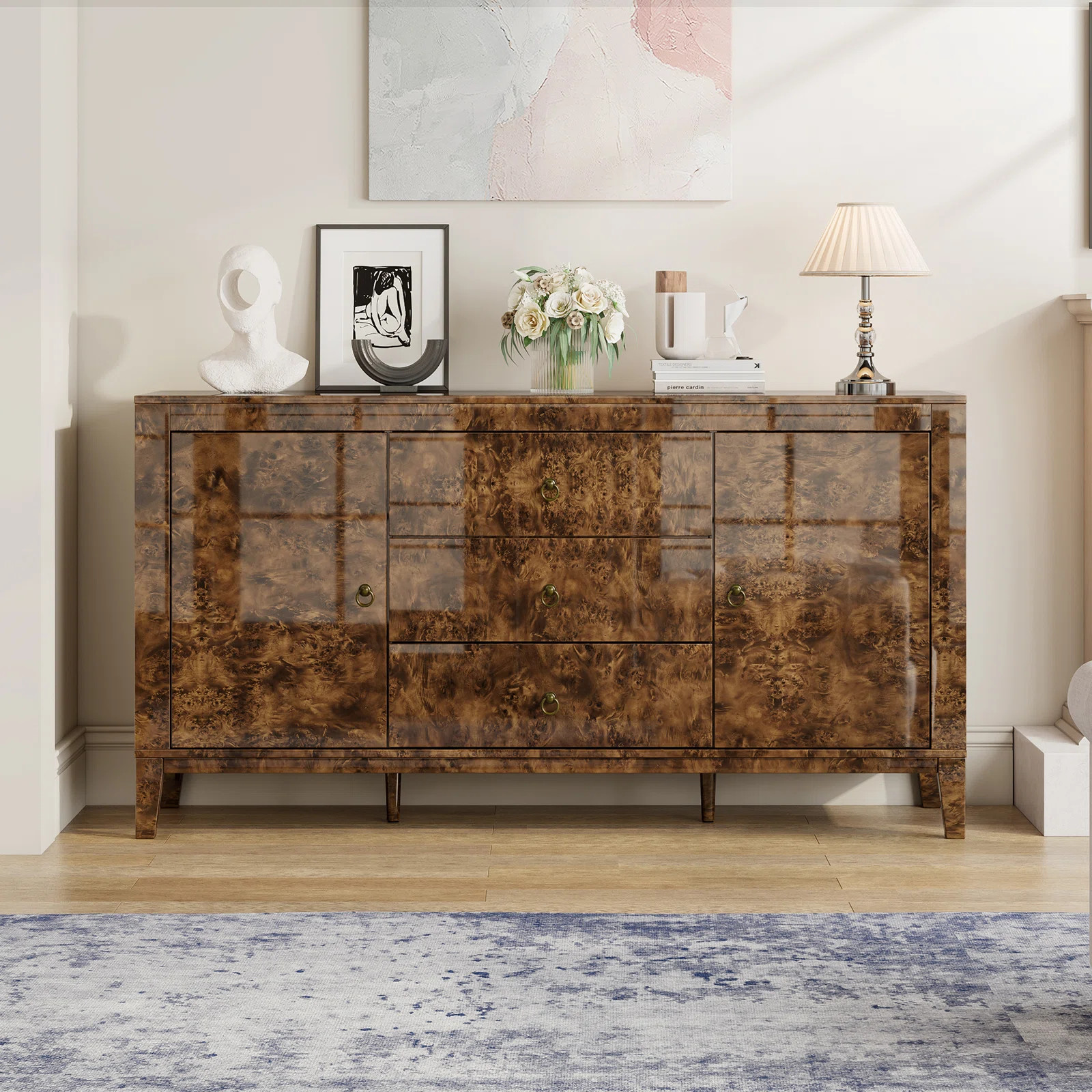 Breakwater Bay Adamarys Mappa Burl Wood Sideboard Buffet Mid Century Modern Cabinet Buffet Table ... | Wayfair North America