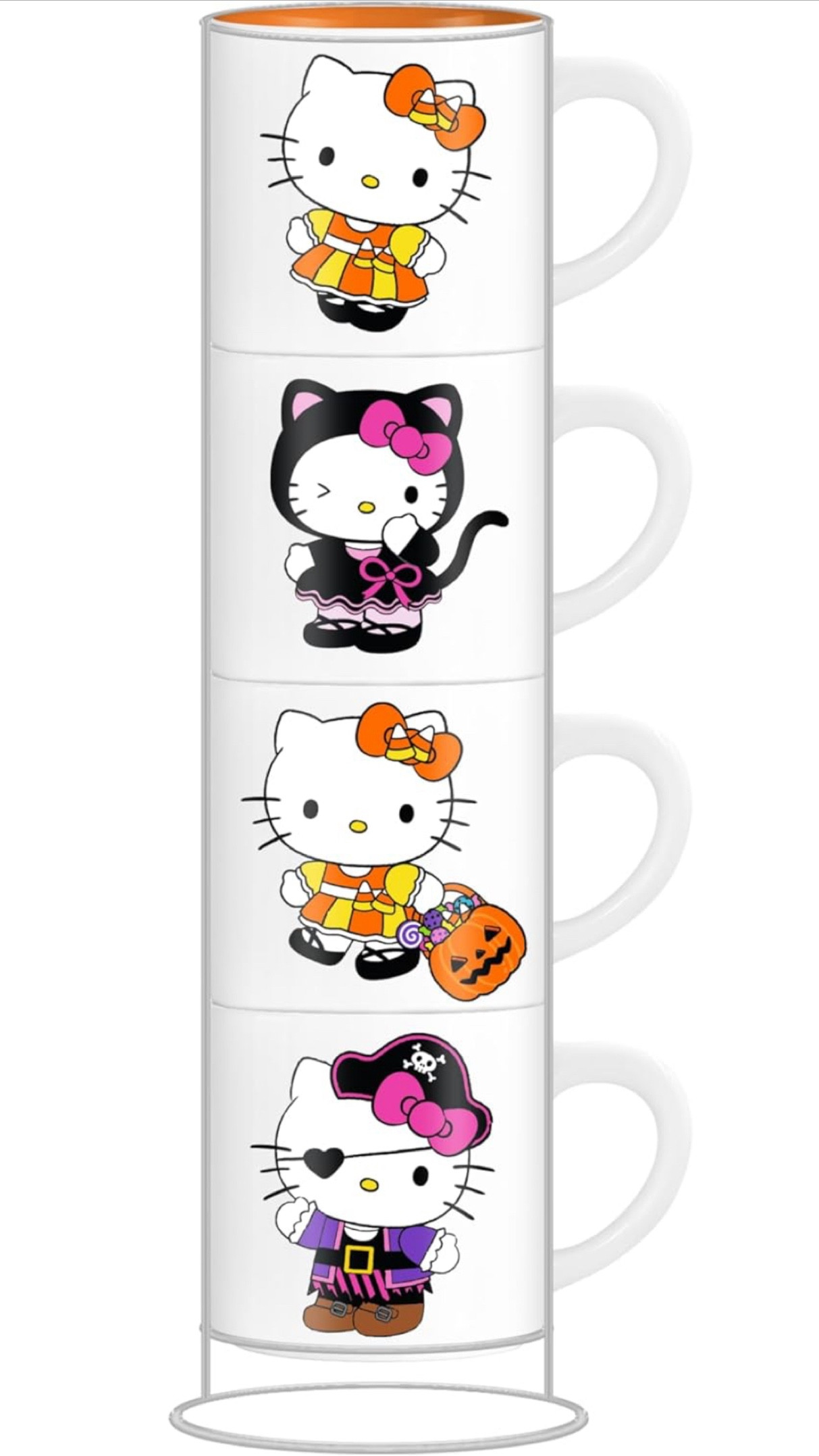 Hello Kitty Halloween Spooky Costumes 4-Pack Stackable Ceramic Espresso Mug Set