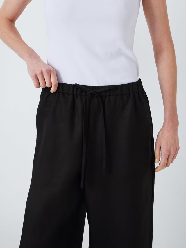 John LewisWide Leg Linen Drawstring Trousers, Black | John Lewis (UK)