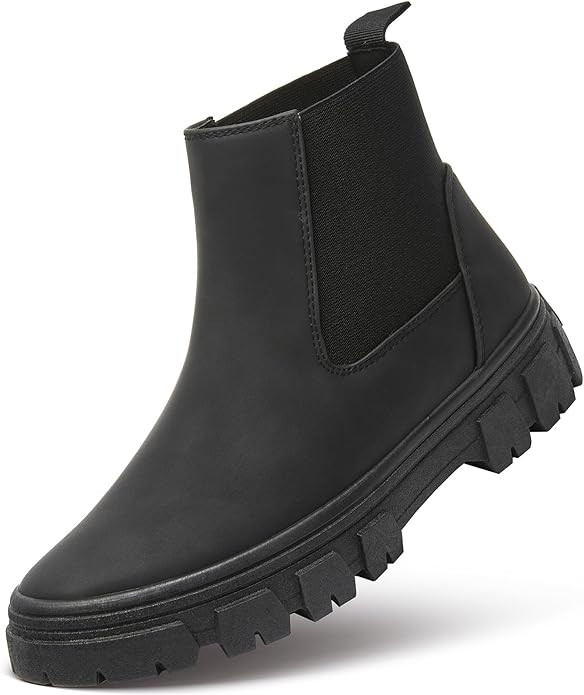 ZGR Womens Lug Sole Chelsea Boots,Elastic Ankle Boots with Low Heel,Fashion Black Fall Boots(Blac... | Amazon (US)