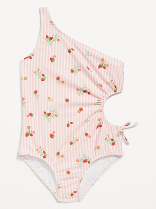 Printed One-Shoulder Side-Cutout One-Piece Swimsuit for Girls | Old Navy (US)