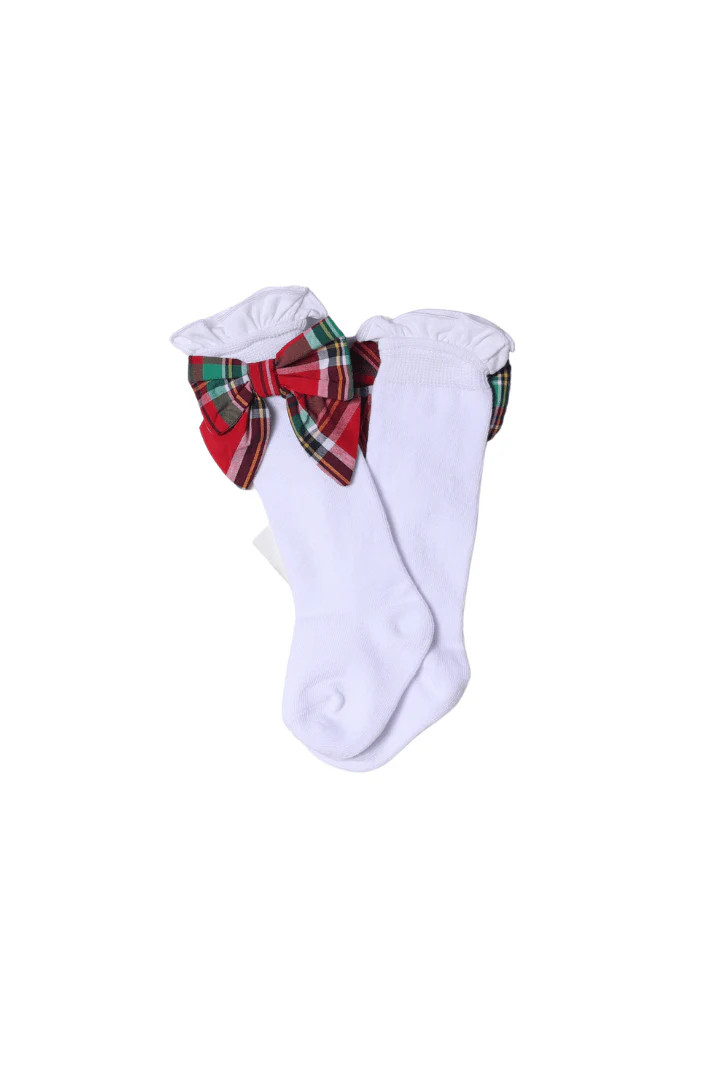 Christmas Plaid Bow Socks | The Smocked Flamingo