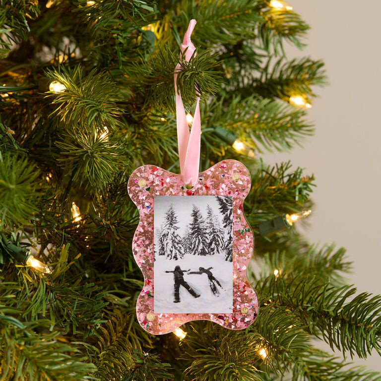 Pink Glitter Acrylic Scalloped Ornament Hanging Picture Frame | World Market