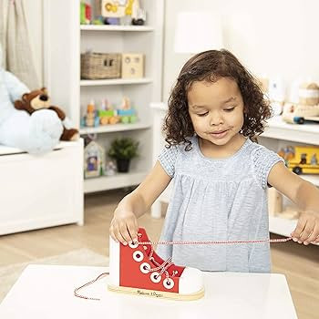 Melissa & Doug Deluxe Wood Lacing Sneaker - Learn to Tie a Shoe Educational Toy - Shoe Tying Prac... | Amazon (US)