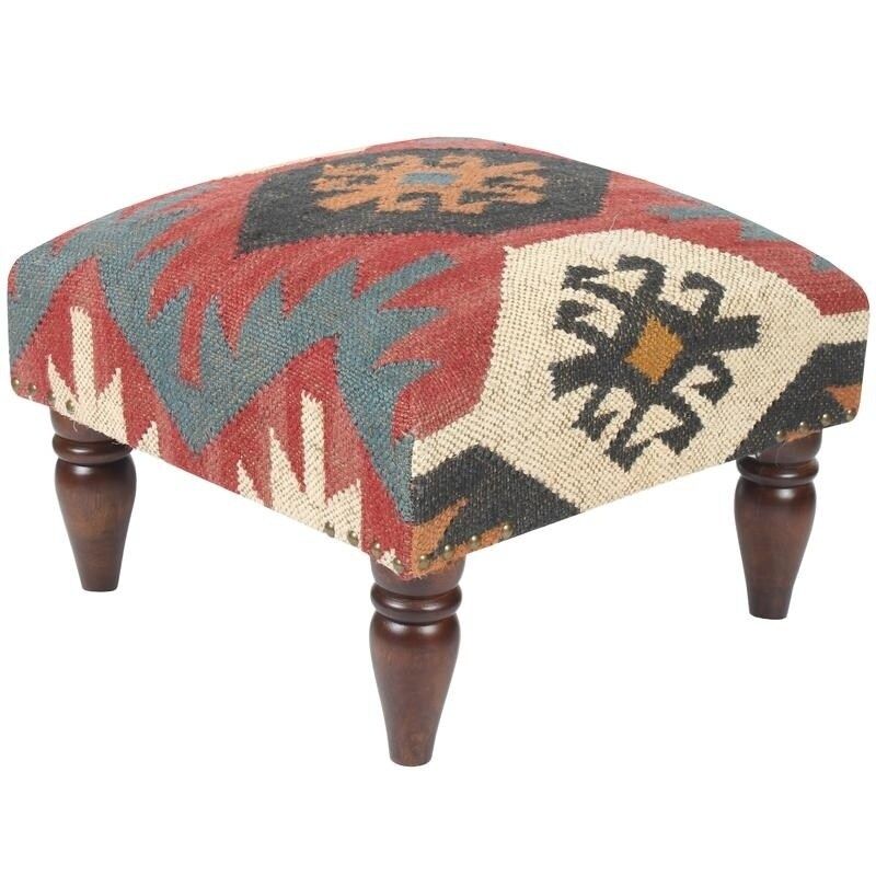 Handmade Kilim Footstool Ottoman (India) - 16" x 16" x 11" (16" x 16" x 11") | Bed Bath & Beyond