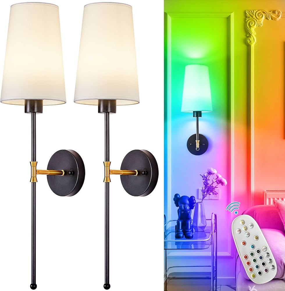 Depuley Battery Operated Wall Sconce: 27" Set of 2 Wireless Wall Lights with Remote for Bedroom -... | Amazon (US)