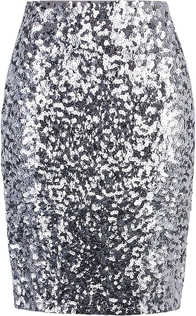 VIJIV Women's Sequin Skirt Midi High Waist Elegant Stretchy Sparkle Side Slit Pencil Skirt Party Coc | Amazon (US)