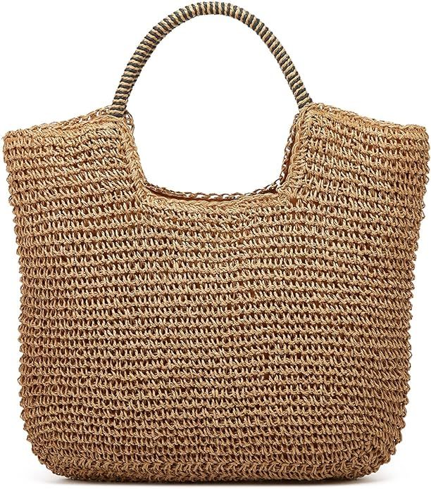 Women Straw Bgas Woven Tote Large Beach Summer Handmade Weaving Shoulder Bag Handbag | Amazon (US)
