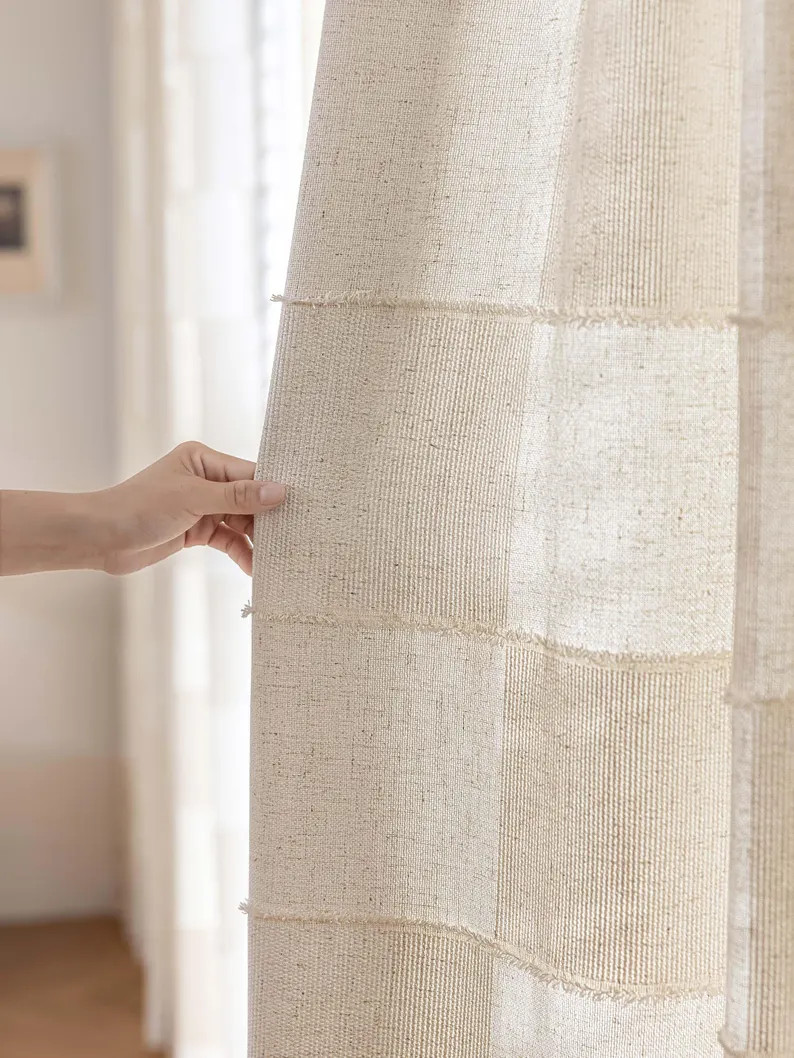 Oda Linen Blend Curtain, Natural 20% Linen, Textured Checkered Pattern, Light Filtering Drape, Wi... | Etsy (US)