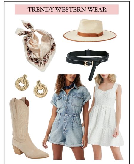 Trendy western wear ✨

Bandana. Hat cowboy. Belt. Earrings. Cowboy boots. Cowgirl boots. Denim. Dress. Summer. 



#LTKstyletip #LTKfindsunder50 #LTKfindsunder100