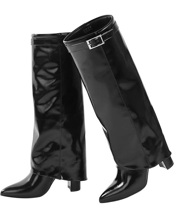 Ankis Fold Over Knee High Boots for Women Chunky Heels Pointed toe with Side Zipper Long Tall Boo... | Amazon (US)