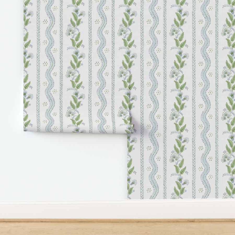 Soft Blue and greens on white | Spoonflower