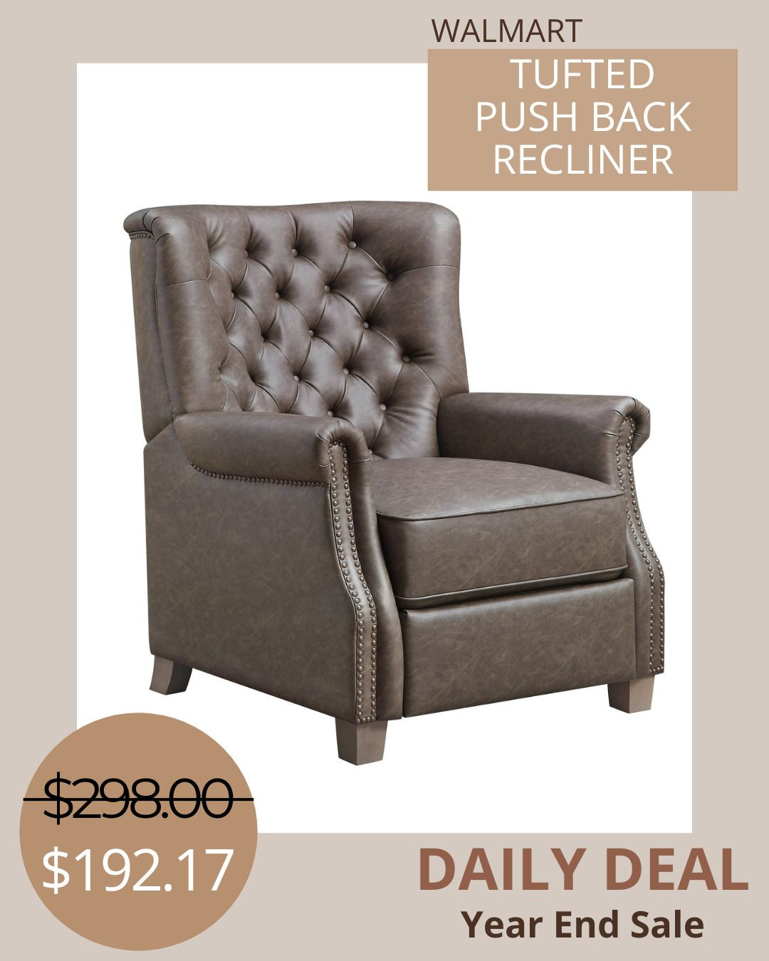  Relax in style and save BIG! ✨ This Tufued Push Back Recliner is the ultimate blend of cozy and chic, perfect for your home refresh in the new year. 🛋️ With its sleek design and plush comfort, it’s calling your name—and the year-end sale price? Irresistible. 💸 Don’t miss your chance to upgrade your lounging game without breaking the bank. #CozyGoals #LTKHome #YearEndDeals #RelaxInStyle 

 #LTKWatchNow #LTKHome #LTKSaleAlert