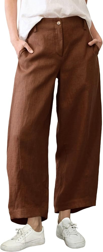 Tanming Womens Linen Pants Casual Capri Baggy Wide Leg Trousers Palazzo Pants Beach Vacation Outf... | Amazon (US)