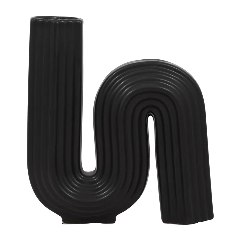 11" Ceramic Vase Sculpture - Classic Black Creative Abstract Looped Vase - Contemporary Glam Home... | Wayfair North America