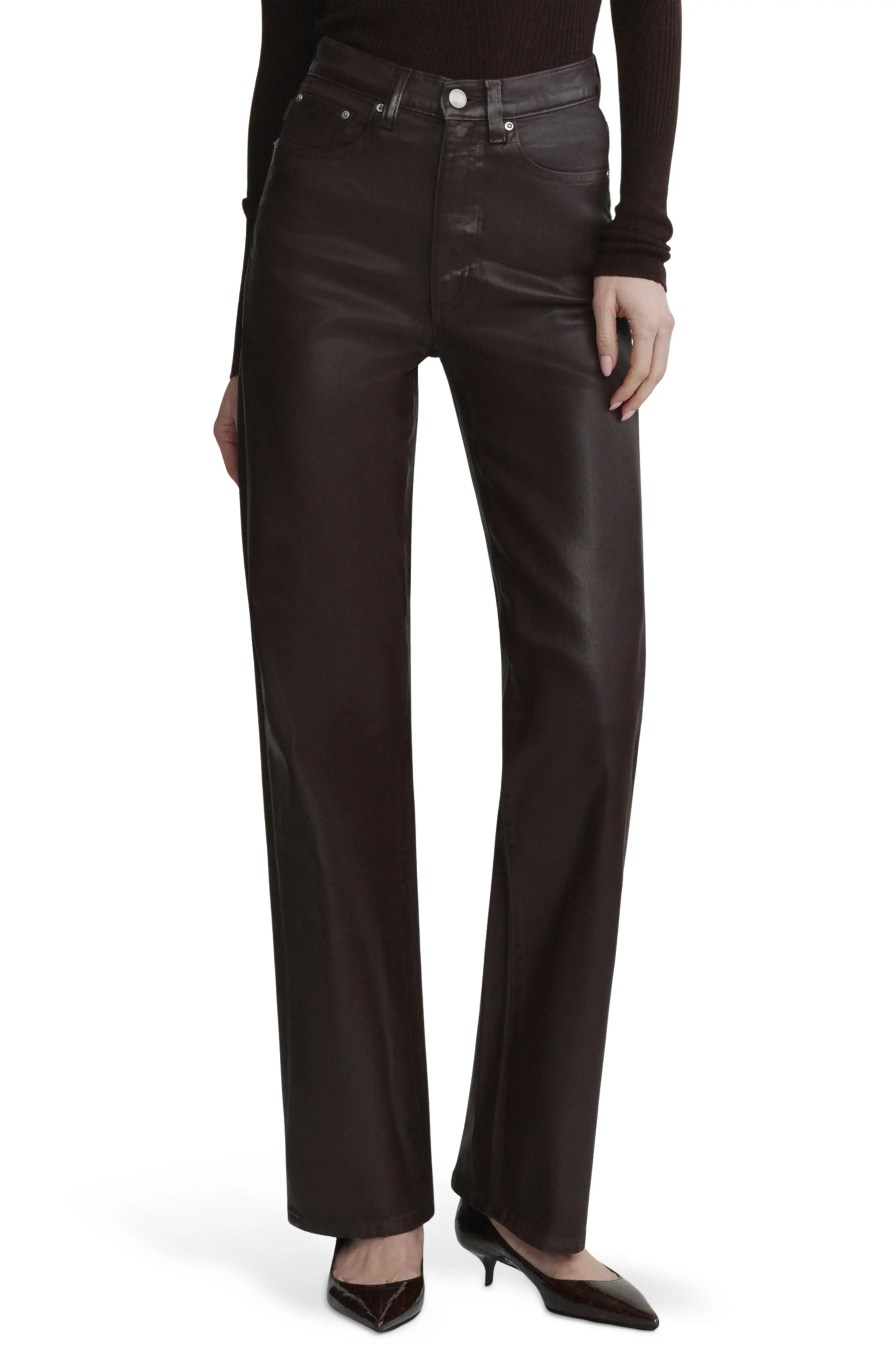 DL1961 Karmine Wax Coated Refined SculptSystem High Waist Wide Leg Jeans (Women) | Nordstrom | Nordstrom