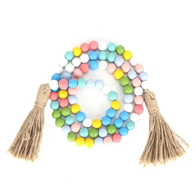 Zerodis Wood Bead String With Tassels Rustic Easter Beads Garland Home Wall Crafts Decor - Walmar... | Walmart (US)
